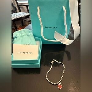 Tiffany & Co. Silver Heart Tag Beaded Bracelet